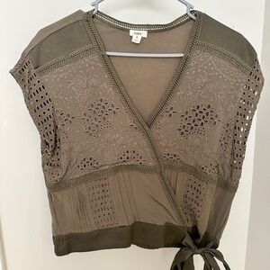 Anthropologie Tiny Army Green Top EUC
